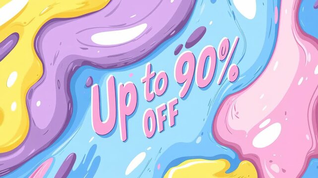 Vibrant and Colorful Abstract Background with Playful Swirls for Eye Catching Discounts and Sale Promotions Up to 90% Off