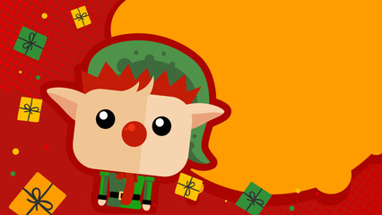 Christmas background with elf and gifts, copy space - banner, background, poster - vector illustration