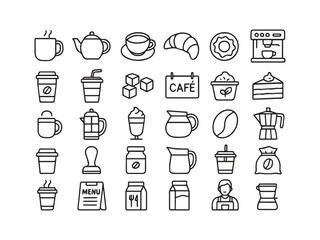Beverage Juice and Coffee Glyph Icons Set - Cocktail Tea Bar and Drink Menu Vector