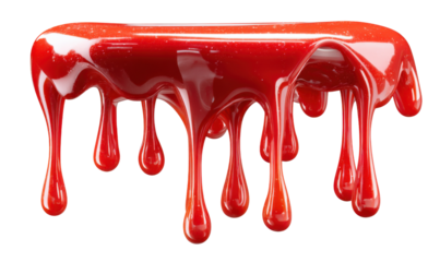 Flowing Red Sauce: A close-up shot of vibrant red sauce, dripping down with a glossy texture, offering a tantalizing visual of culinary delight.