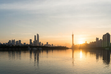 Fototapeta premium Sunrise over the Guangzhou skyline, China