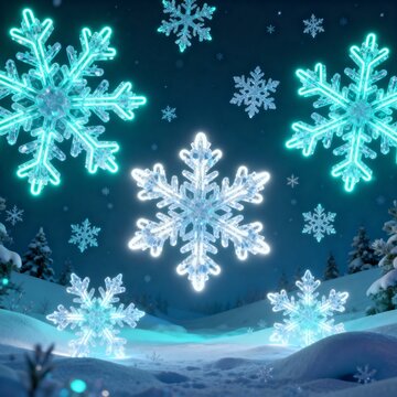 Neon Snowflake Background &ndash; Glowing Blue & White Winter Backdrop
