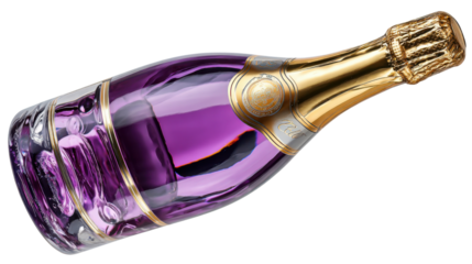 Purple Elegance: A luxurious, exquisitely crafted bottle, its captivating purple hue and shimmering gold accents exude an aura of refined celebration and unparalleled sophistication.