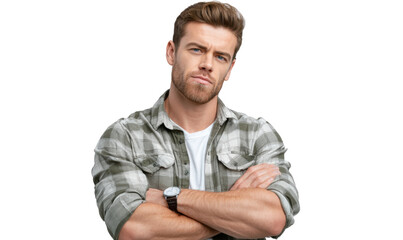 Thoughtful Expression: A man with a contemplative look on his face, arms crossed.