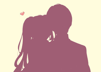 くっつく男女　恋愛　シルエット