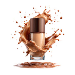 Cosmetic Splash: A foundation bottle is featured in a dynamic shot as its product elegantly splashes, creating a captivating display.