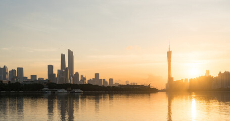 Sunrise over the Guangzhou skyline, China