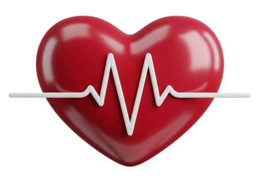 Red heart with white heartbeat line, symbol of health and love