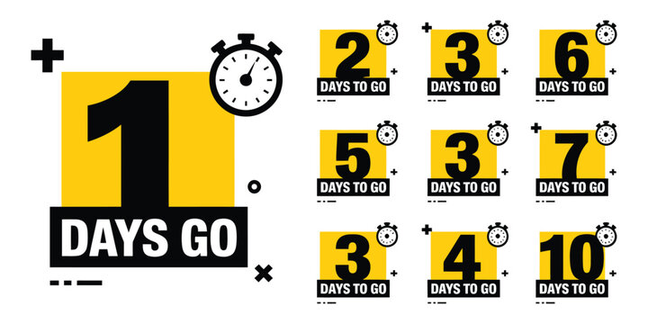 Offer timer countdown badges featuring days 1 through 10 with bold labels indicating remaining days for limited promotion work schedule calculation and marketing design.