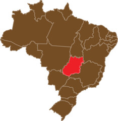Obraz premium Brazil Map with Federal District Highlighted in Red – Vector Illustration