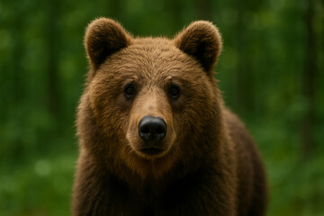 Fototapeta premium 北海道の森に佇む若いヒグマのポートレート / Portrait of a Young Brown Bear in Hokkaido Forest