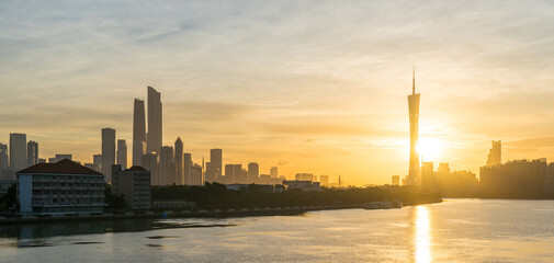 Sunrise over the Guangzhou skyline, China