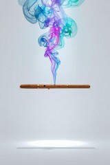Enchanted music concept with rising pink-blue smoke