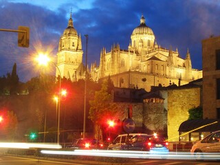 Salamanca Cathedral by night.