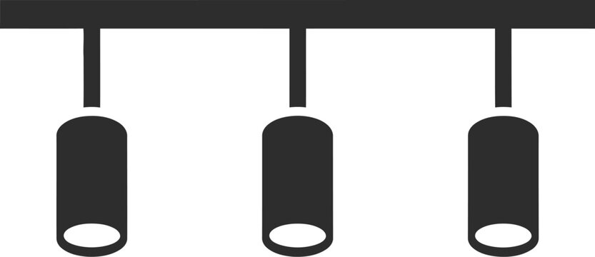 Modern ceiling mounted track lighting fixture with three cylindrical spotlights silhouette