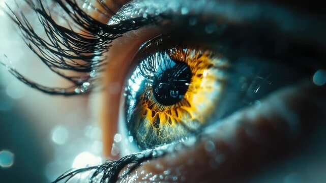 Close-up of an eye with water droplets, ideal for use in medical or emotional scenarios