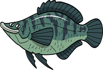 Cartoon Illustration of a Blue Fish