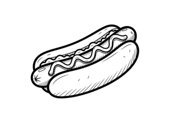 Abstract line art hot dog illustration with condiment in a bun
