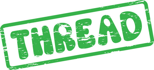 Green Thread Word with Distressed Grungy Texture Inside a Rectangular Stamp Frame