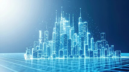 Dynamic futuristic cityscape with glowing neon architecture and digital grid lines illuminating the night 4k high quality footage - Powered by Adobe