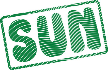 Vibrant Green Sun Text with Wavy Striped Pattern Inside a Stylish Rectangular Stamp Frame