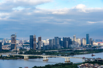 Naklejka premium Architectural Scenery of Yuzhu Bay Business District, Huangpu District, Guangzhou, China