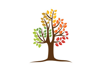 Obraz premium Colorful Tree Logo – Multicolor Leaves Icon | Nature, Wellness & Eco Brand | Vector for Counseling, Education, Nonprofit & Community Branding