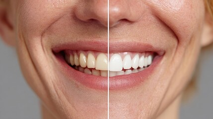 Comparison of Smile Before and After Teeth Whitening Treatment for Dental Care and Aesthetic Improvement