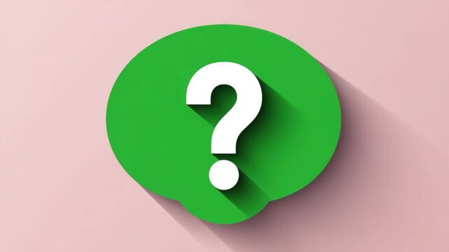 Green Speech Bubble with White Question Mark Symbol on Pink Background for Help and FAQ Concepts