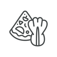 Kimchi Pizza Icon. Simple Line Illustration of Fusion Pizza Slice with Kimchi Cabbage Topping, Symbolizing Asian Fusion Cuisine, Fermented Food Creativity and Spicy Flavor.