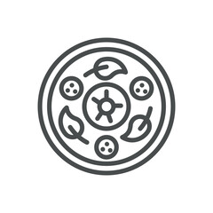 Burrata Cheese Pizza Icon. Thin Line Illustration of Vegetarian Pizza with Fresh Basil and Mozzarella Toppings, Symbolizing Gourmet Italian Flatbread, Organic Ingredients and Culinary Art.
