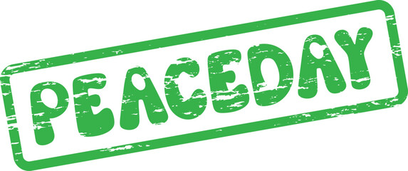 Grungy green rubber stamp impression of PEACEDAY for international observance and celebration graphics