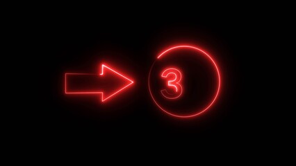 Neon counting 3 number. Neon countdown number illustration.  Counting number with arrow symbol.
