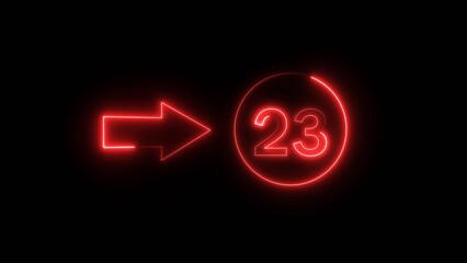 Neon counting 23 number. Neon countdown number illustration.  Counting number with arrow symbol.