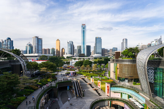 Architectural landscape of the Guangzhou Tianhuan Plaza commercial district and CBD skyline