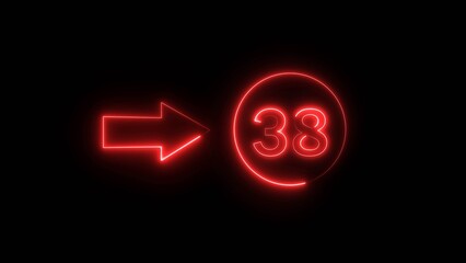 Neon counting 38 number. Neon countdown number illustration.  Counting number with arrow symbol.