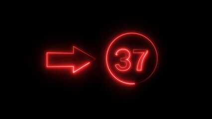 Neon counting 37 number. Neon countdown number illustration.  Counting number with arrow symbol.