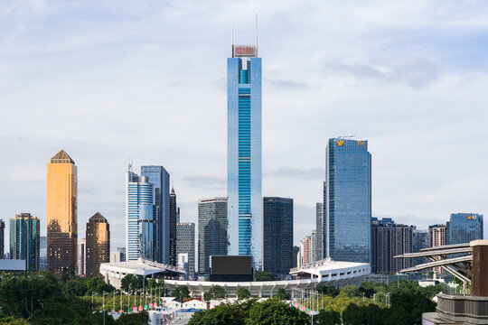 Architectural views of Tianhe District (BCD) and Tianhe Sports Center in Guangzhou, China