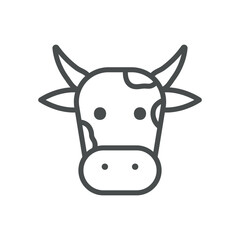 Cow Milk Dairy Animal Icon. Thin Line Illustration of Cow Head with Horns and Spots for Farm Milk Production, Cheese Making and Organic Nutrition. Isolated Cow Head Vector Linear Icon.


