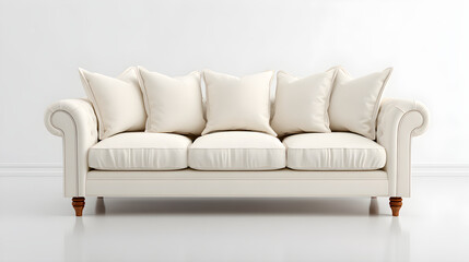 Fototapeta premium Cream sofa with decorative pillows in empty room