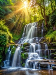 Obraz premium waterfall cascading in deep forest glistening sunlight