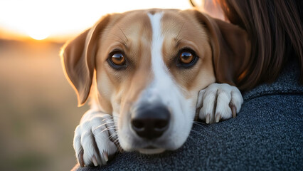 Emotional moment between human and canine best friend in autumn