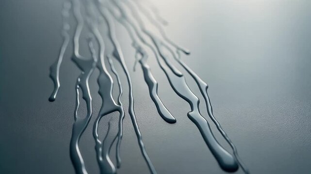 Close-up of glossy streaks running down a smooth, dark surface, reflecting light