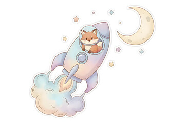 A fox in a rocket flies to the moon
