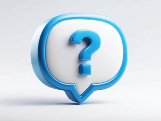 Blue question mark in speech bubble conceptualizing answers and solutions