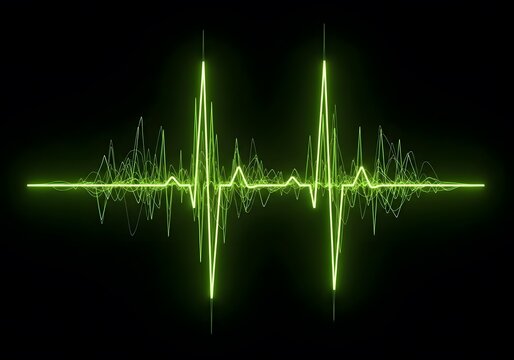 Digital Neon Green Heartbeat Electrocardiogram (ECG) Pulse Waveform on a Black Background - Powered by Adobe