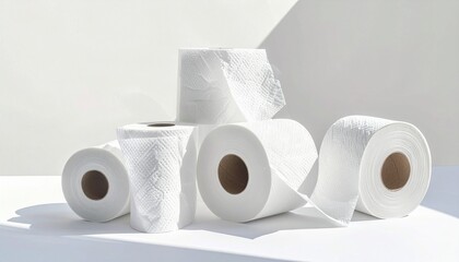 Toilet paper rolls rest in white silence—ritual of domestic care and soft precision, where cylindrical form and clean texture choreograph the emotional architecture of hygiene, routine, and quiet nece