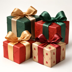 Obraz premium Festively wrapped gift boxes with colorful ribbons, elegant design, holiday celebration theme 