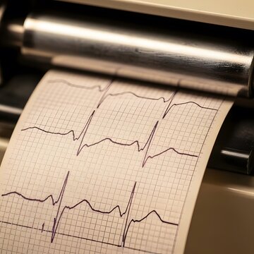 Electrocardiogram (ECG) Machine Printing Heart Rhythm Strip on Grid Paper