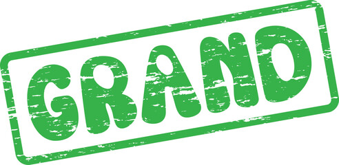 Green grunge style rubber stamp with the bold word GRAND prominently displayed in the center